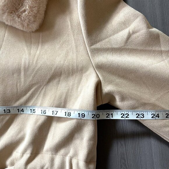 Alice Blue Faux Suede Beige Long Coat with Faux Fur Collar and Belt Womens XL - Picture 9 of 14